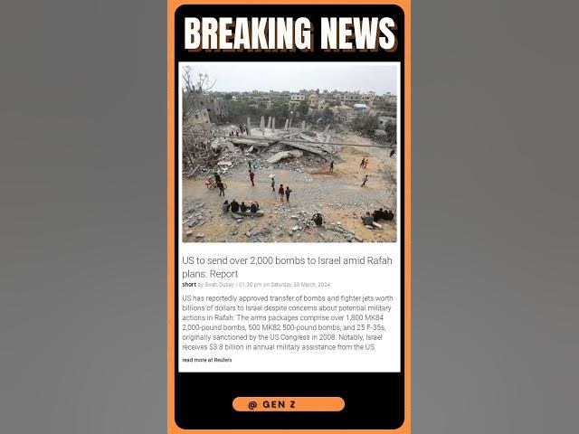 Video thumbnail for US to send over 2,000 bombs to Israel amid Rafah plans: Report | #shorts #news