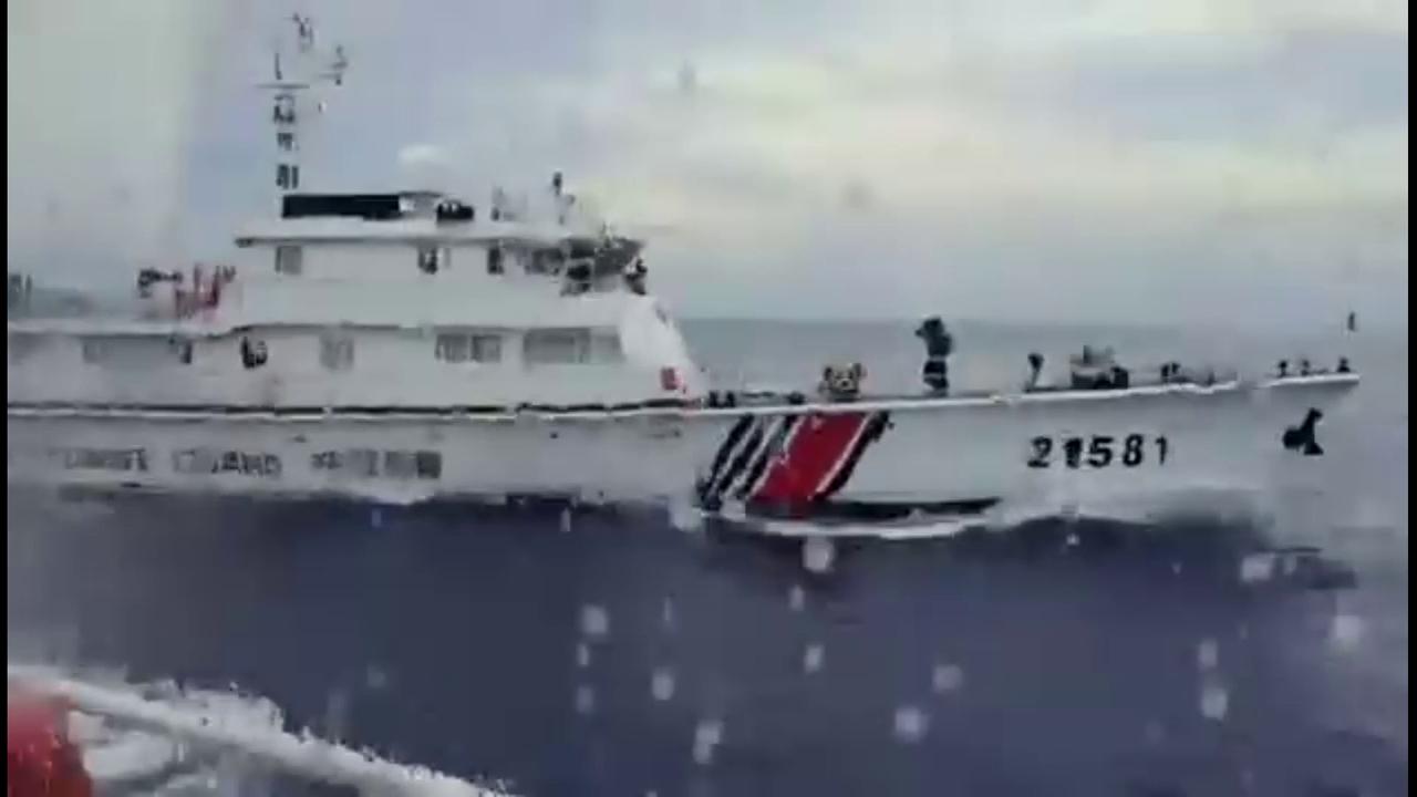 Video thumbnail for Philippines: China Coast Guard Fires Water Cannons At Philippine Vessels Near Disputed Shoal.