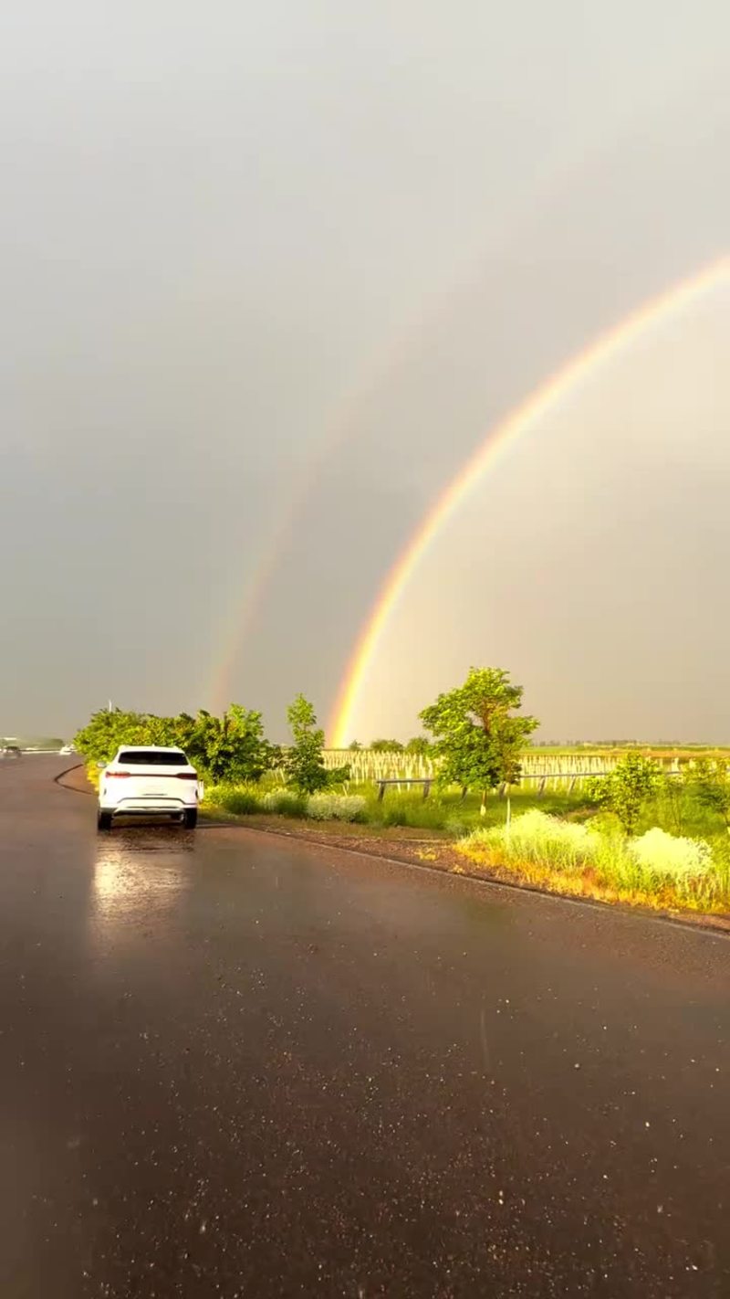 Video thumbnail for Golden Sunset Double Rainbow over Tashkent Farmland