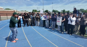 Video thumbnail for Belleville students protest budget cuts that will cost teachers jobs