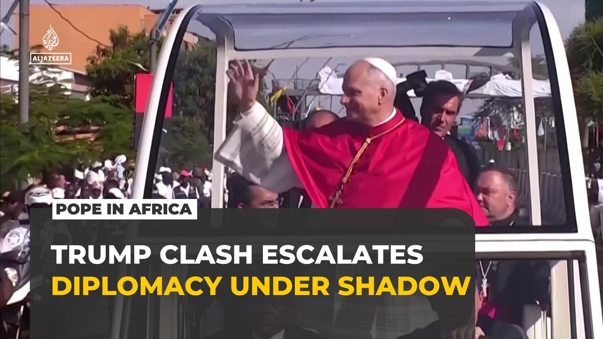 Video thumbnail for Pope Leo XIV visits Angola amid clash with Donald Trump over Middle East war.