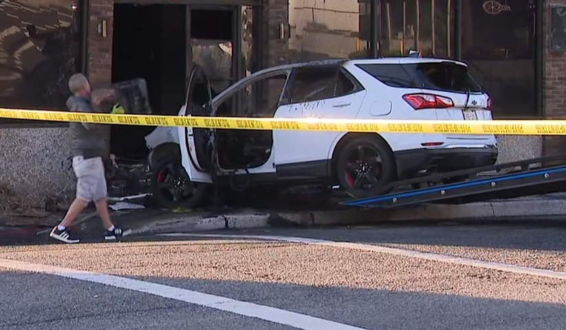Video thumbnail for SUV slams into River Edge realty office and bursts into flames overnight