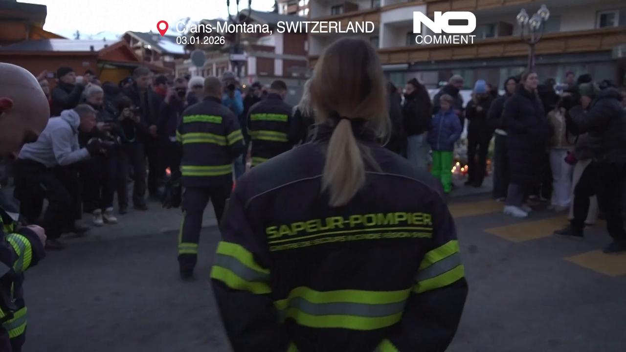 Video thumbnail for Firefighters pay tribute to victims of deadly Swiss ski resort fire
