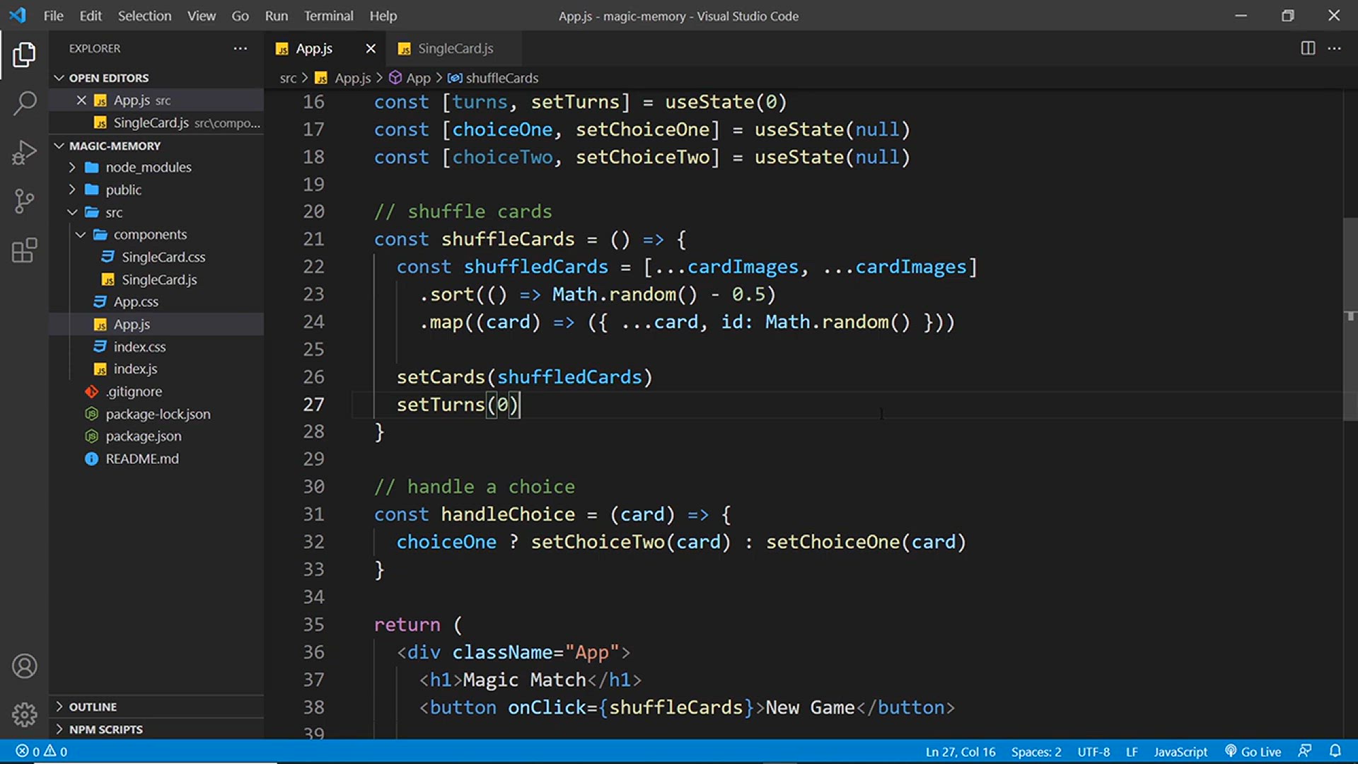 'Video thumbnail for Build a Memory Game with React #6 - Comparing Card Choices'