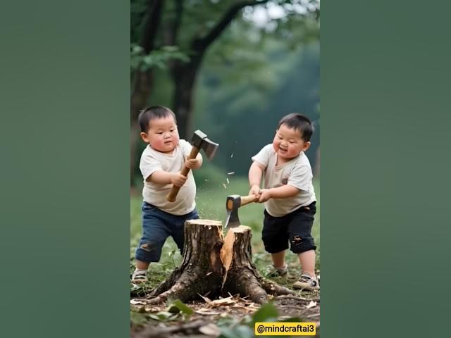 Video thumbnail for Unique Little Woodcutters in the Jungle – Cutest AI Animation You’ll See Today! 🌲👶😂 #woodcutter