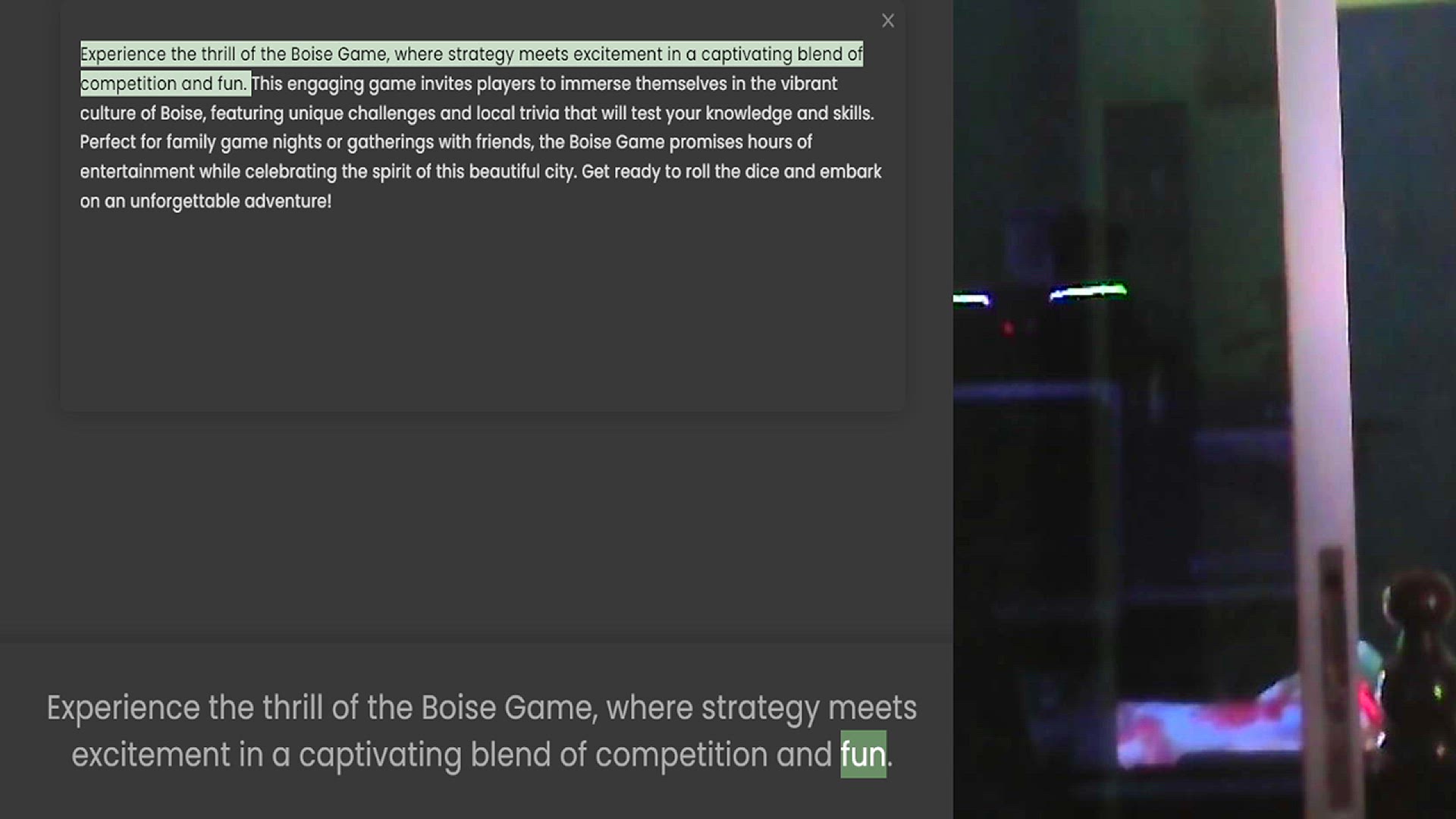 Video thumbnail for Experience the thrill of the Boise Game, where strategy meets excitement in a captivating blend of competition and fun. This engaging game invites players to immerse themselves in the vibrant culture of Boise, featuring unique challenges