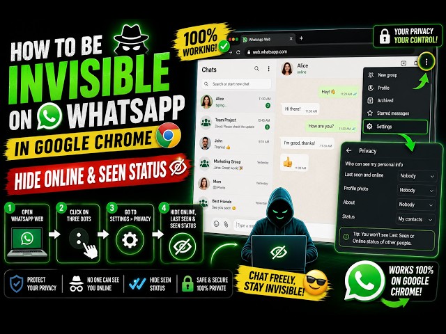 Video thumbnail for How to be Invisible on WhatsApp in Google Chrome | Hide Online & Seen Status