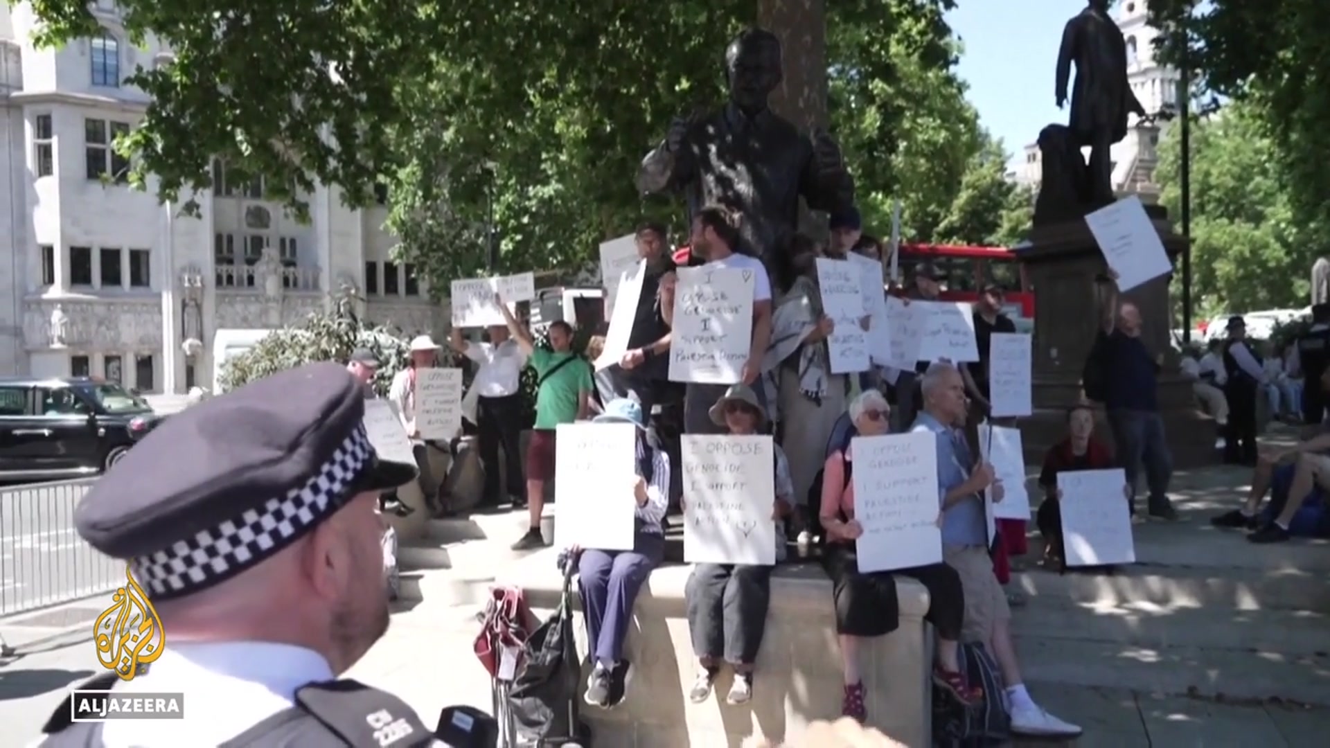 'Video thumbnail for UK police arrest dozens at protests against Palestine Action ban'