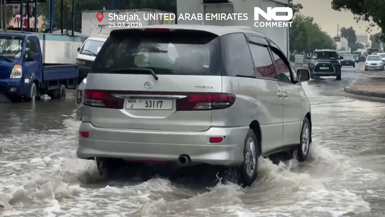 Video thumbnail for Flooded streets in Sharjah after heavy rain hits the United Arab Emirates