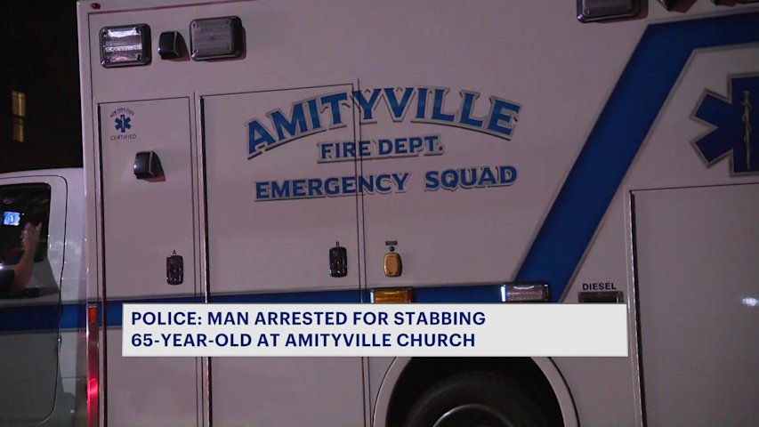 Video thumbnail for Services resume at Amityville church after man stabbed in church basement