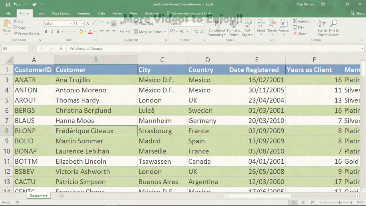 Video thumbnail for Apply Conditional Formatting to an Entire Row - Excel Tutorial