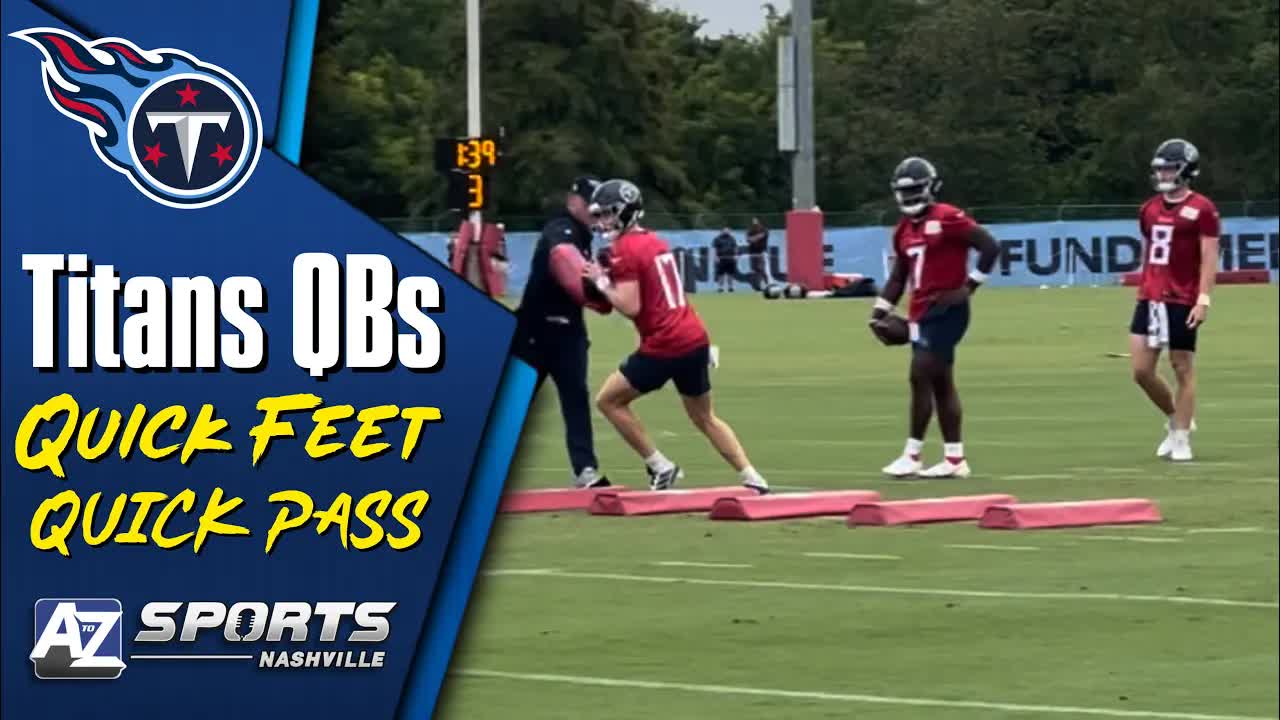 'Video thumbnail for Titans QBs Work on Quick Feet and Quick Releases'
