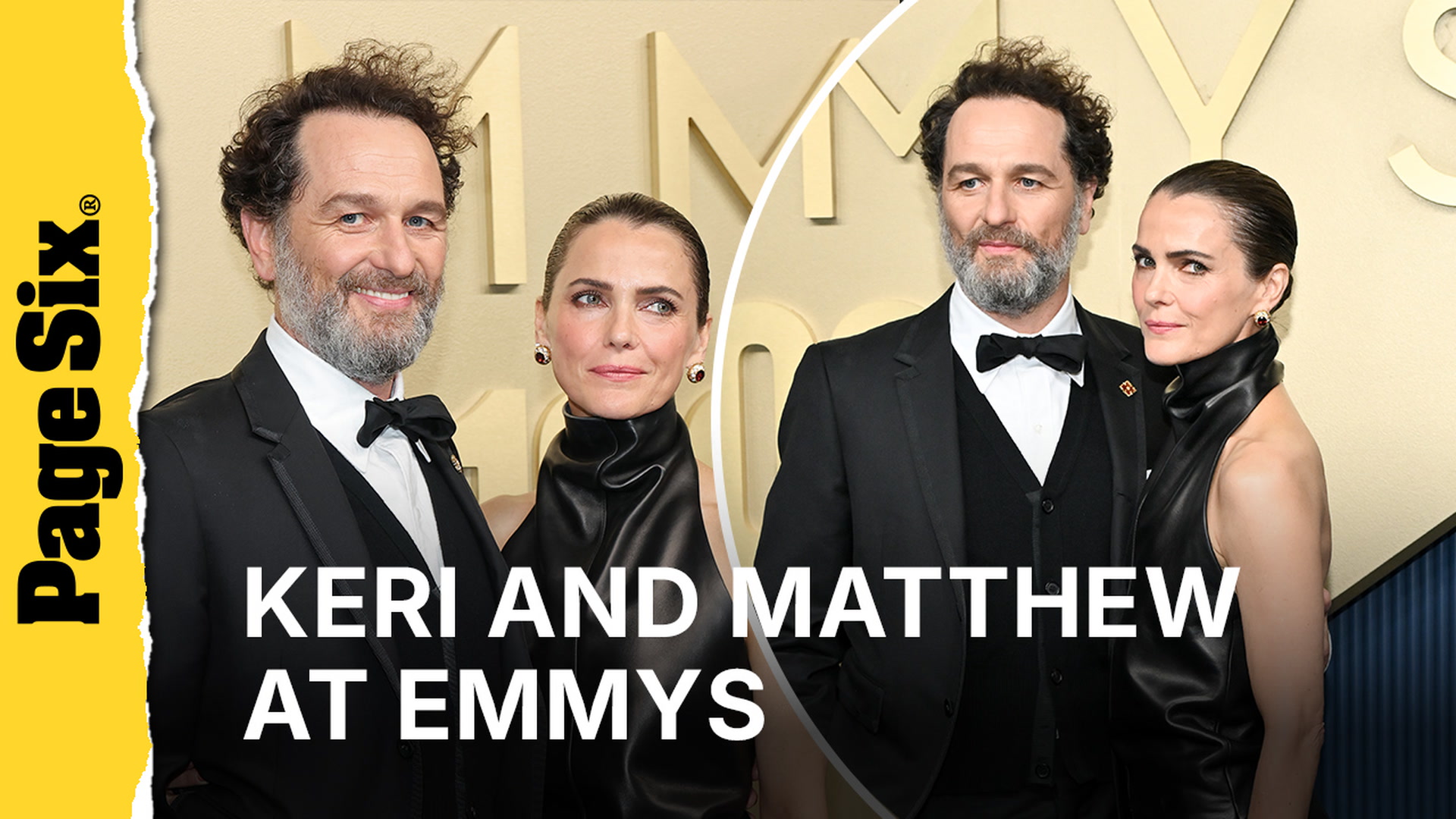 Video thumbnail for Keri Russell and Matthew Rhys match in black on the Emmys 2026 red carpet