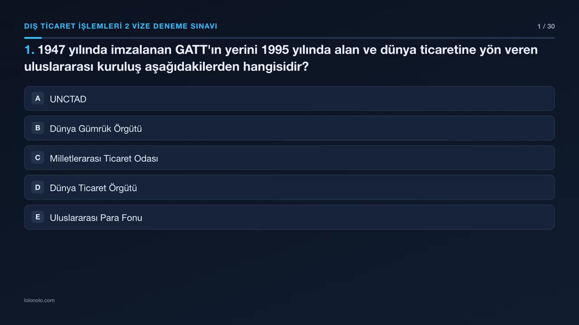 Video thumbnail for Dış Ticaret İşlemleri -2 Vize Deneme Sınavı