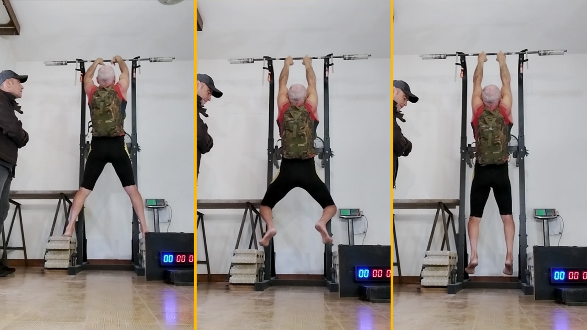 Video thumbnail for Longest duration in the dead hang position using two fingers with a 100lb pack (male) - 52.20 seconds by Marcello Ferri