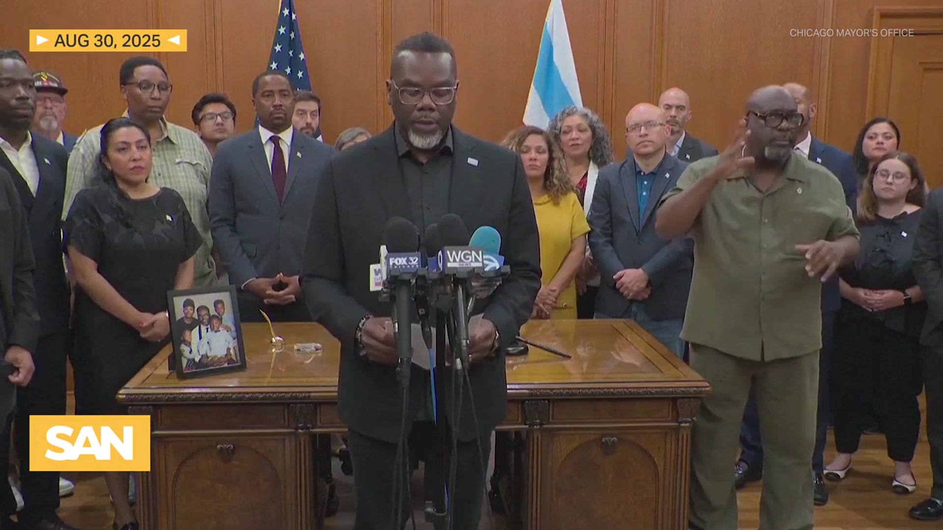 'Video thumbnail for Chicago mayor signs executive order to resist potential federal takeover'