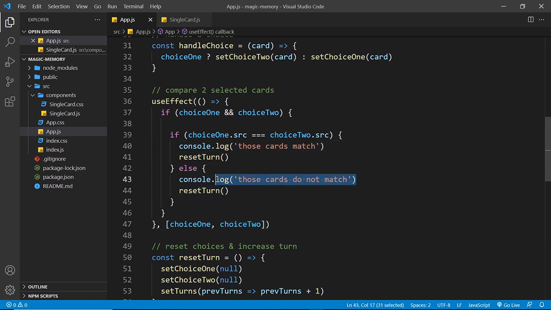 'Video thumbnail for Build a Memory Game with React #7 - Matching Cards'
