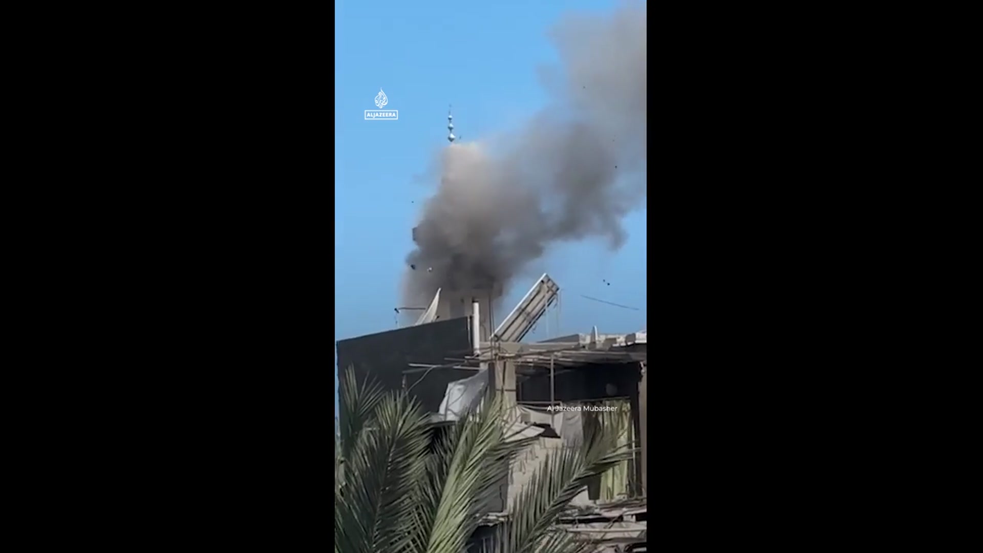 'Video thumbnail for Israeli ‘suicide drone’ attacks Gaza mosque and blows up minaret'