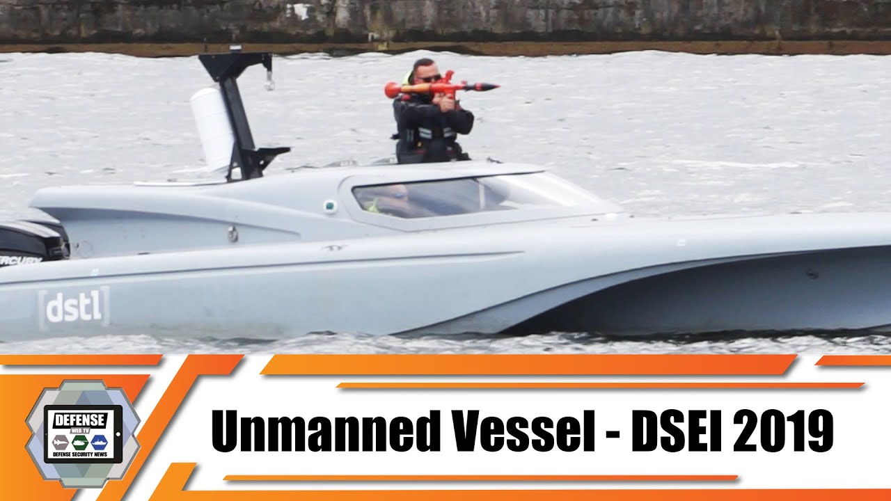Video thumbnail for DSEI 2019 USV Unmanned Surface vessel ship boat live waterborne demonstration Naval Zone London UK