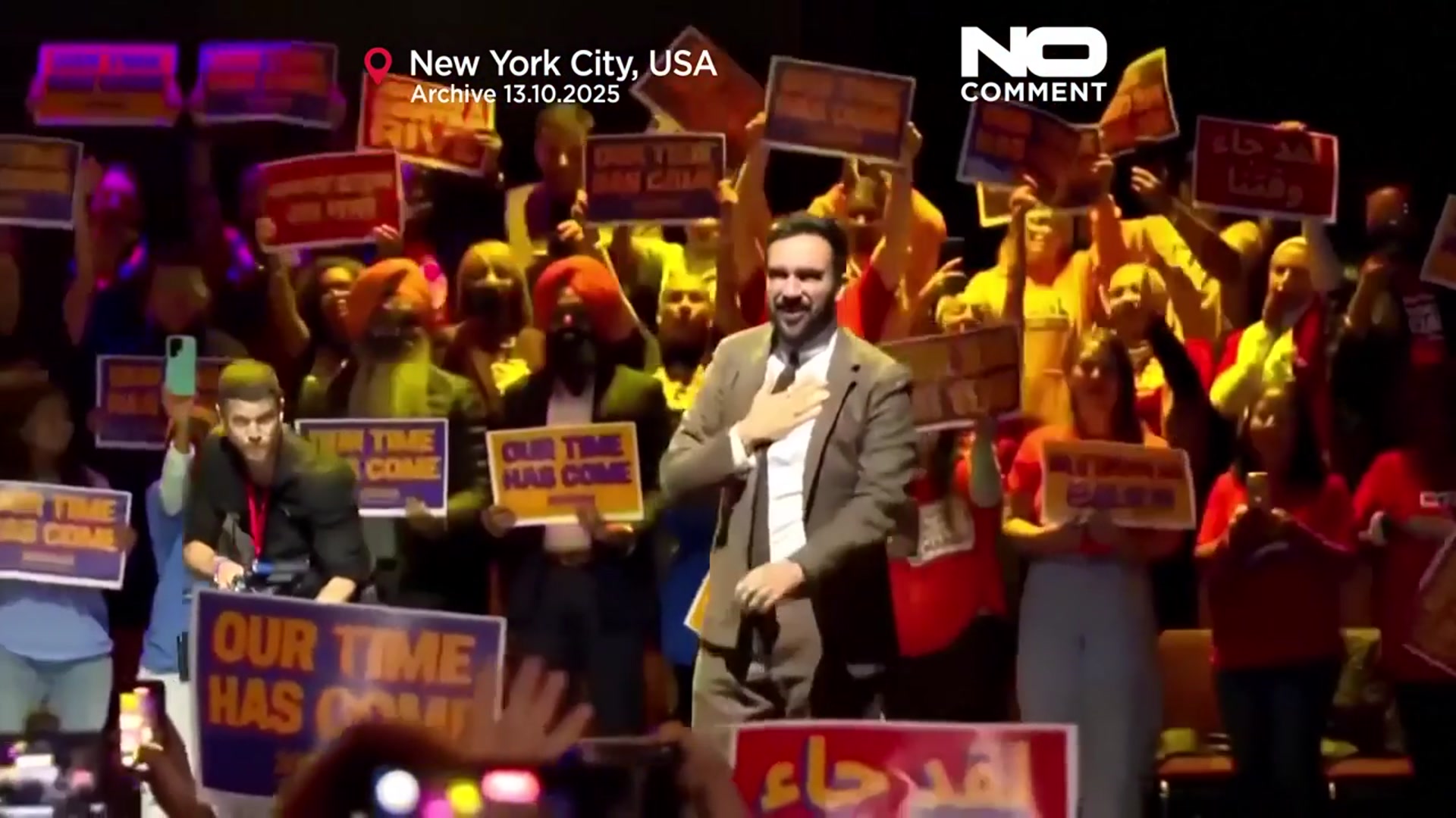 'Video thumbnail for Scenes of celebration in New York after Zohran Mamdani’s victory'