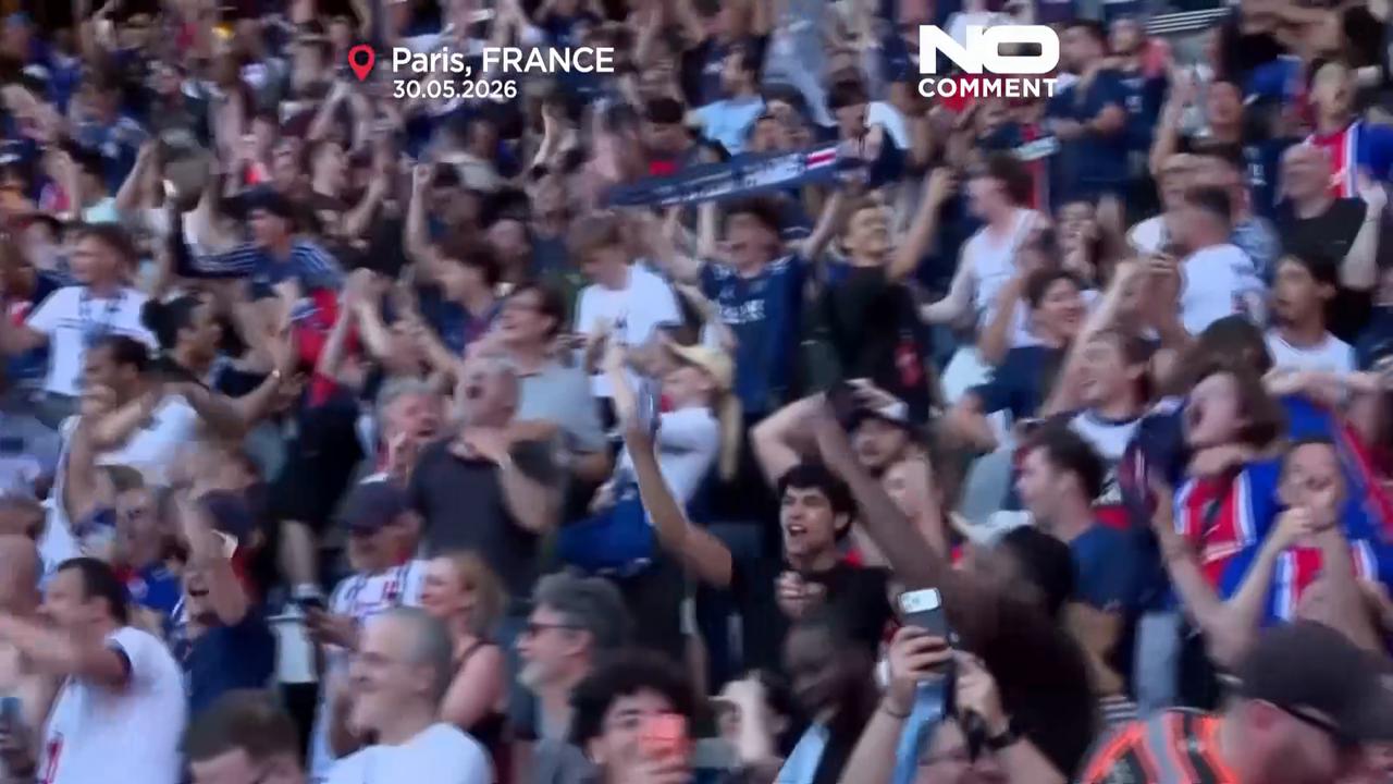 Video thumbnail for PSG fans erupt in celebration after Champions League triumph