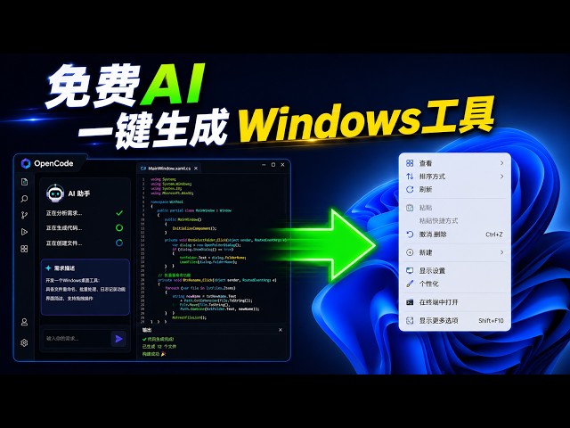 Video thumbnail for 如何通过OpenCode一键开发Win11右键菜单优化软件(How To Develop a Win11 Right-Click Menu Tuning Tool Via OpenCode)