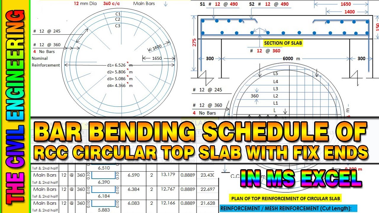 Video thumbnail for Bar Bending Schedule for Circular Top Slab in Excel | RCC Water Tank Circular Top Slab with Fix Ends