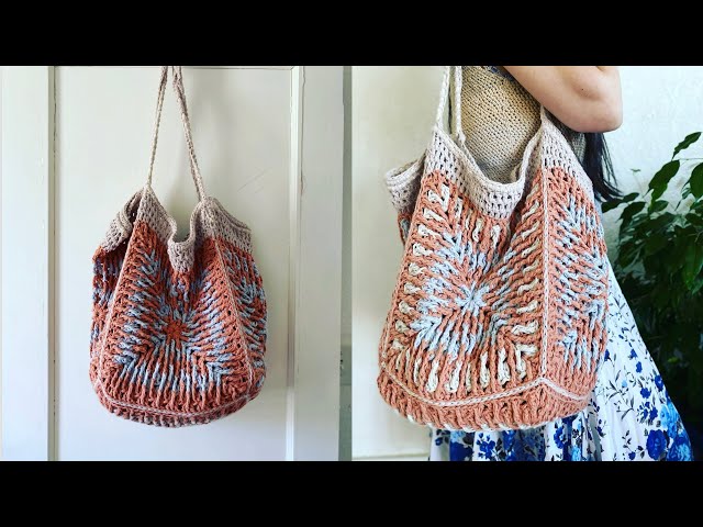 Video thumbnail for How to Crochet Granny Square Extra Large Bag #crochet #crochetpattern #crochetgrannysquare