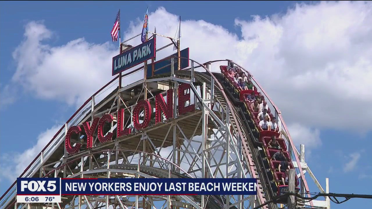 'Video thumbnail for New Yorkers enjoy last beach weekend at Coney Island'
