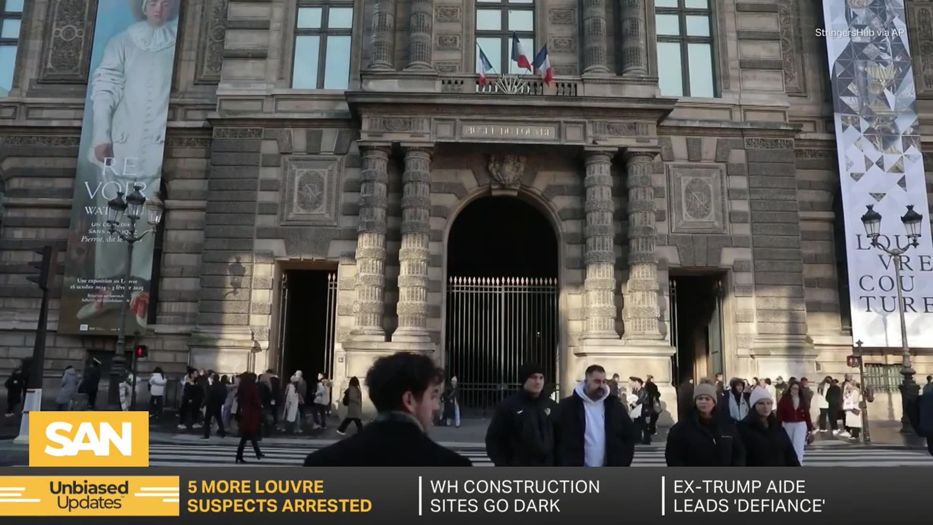 'Video thumbnail for Five more arrested in Louvre heist as police hunt for stolen jewels'