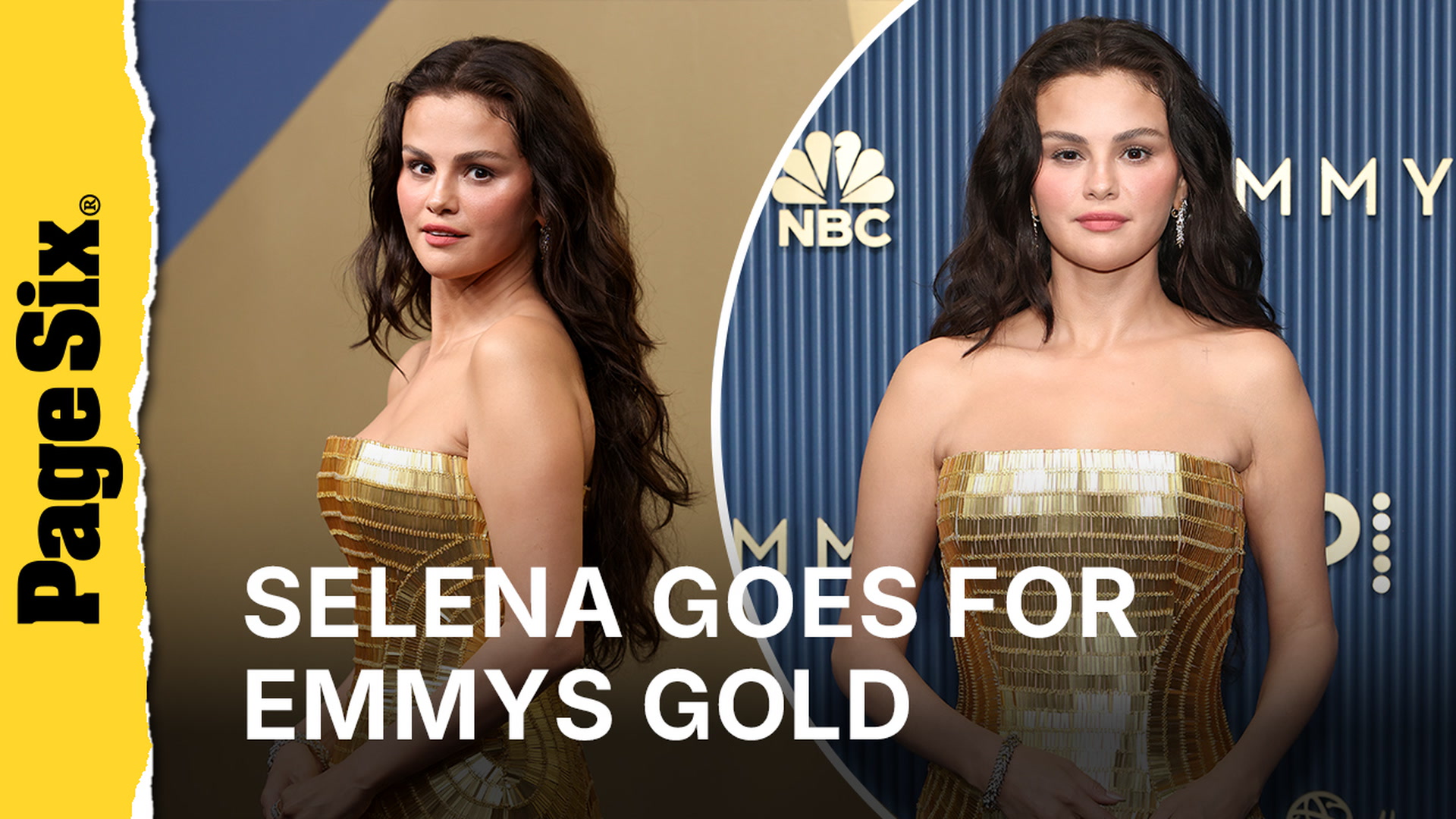Video thumbnail for Selena Gomez goes for gold on the Emmys 2026 red carpet