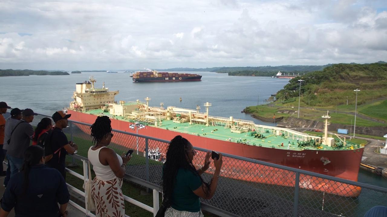 Video thumbnail for Panama: SK Gas-operated tanker crosses Panama Canal after record priority payment.