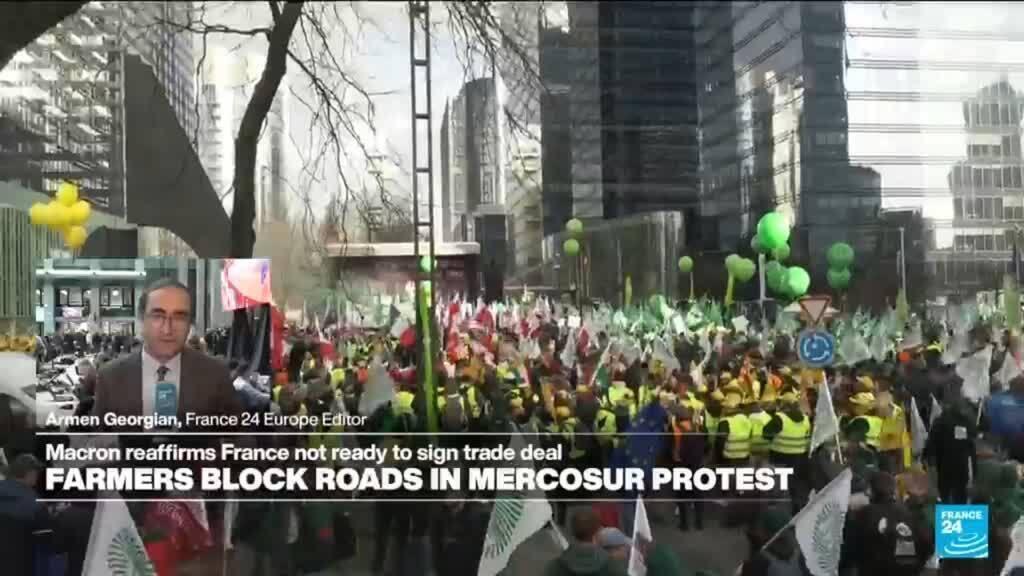 Video thumbnail for Farmers protest Mercosur deal in Brussels