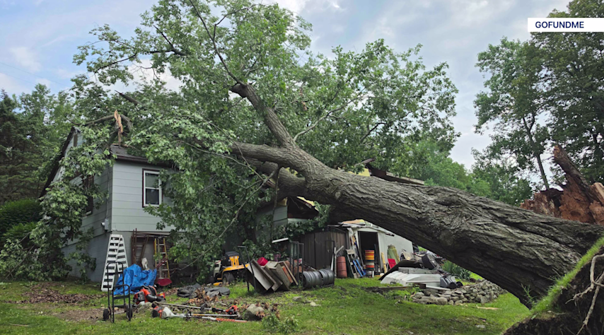 Video thumbnail for Massive 200-year-old tree destroys Orange County home leaving family displaced