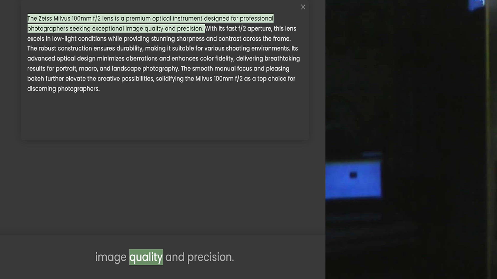 Video thumbnail for The Zeiss Milvus 100mm f2 lens is a premium optical instrument designed for professional photographers seeking exceptional image quality and precision. With its fast f2 aperture, this lens excels in low-light conditions while providing st