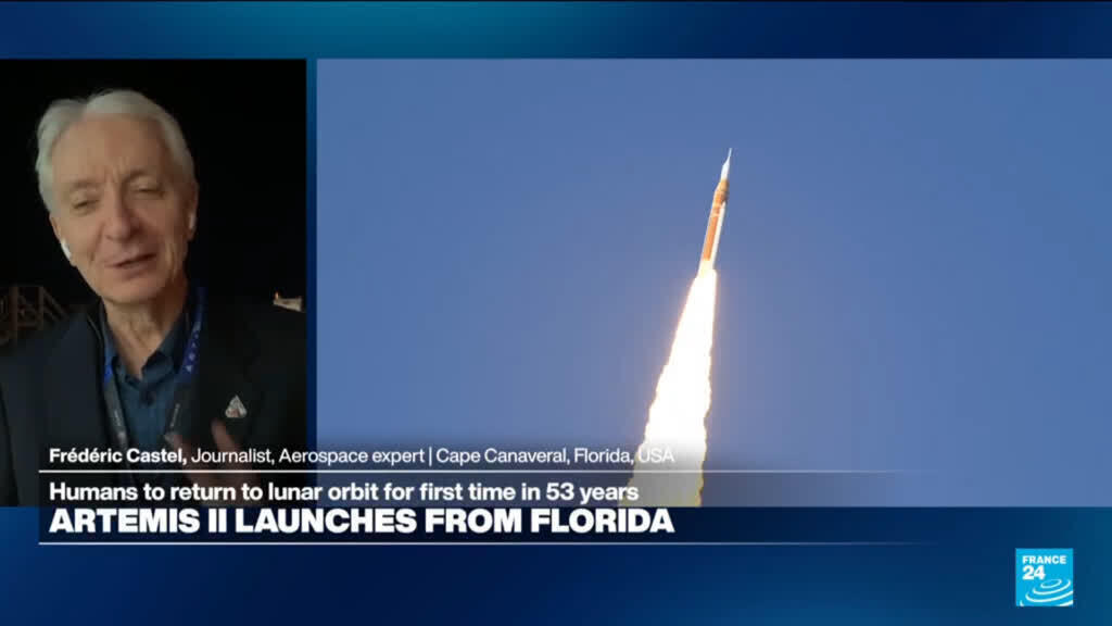 Video thumbnail for Artemis II astronauts bound for moon after rocketing away on NASA's first lunar voyage in decades