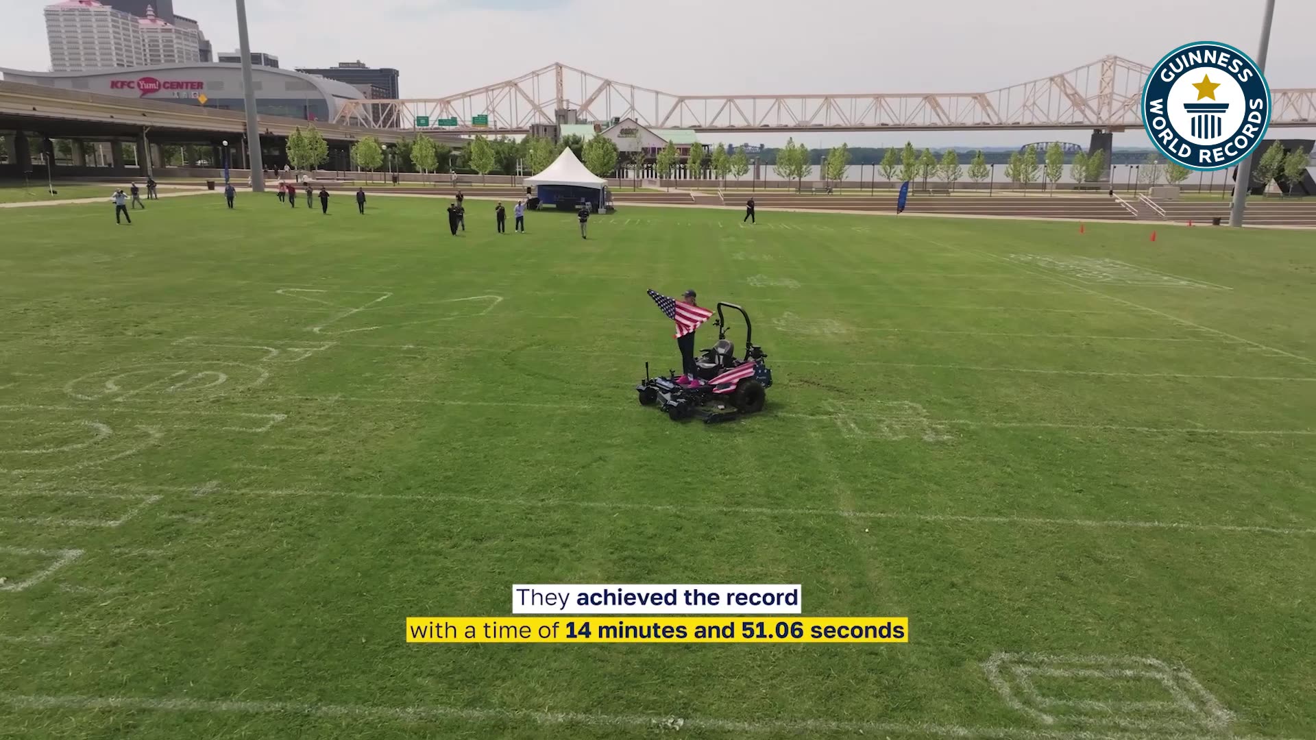 Video thumbnail for Fastest time to mow the area of an American Football field - 14 minutes and 51.06 seconds by Hali Rieman and Rehlko