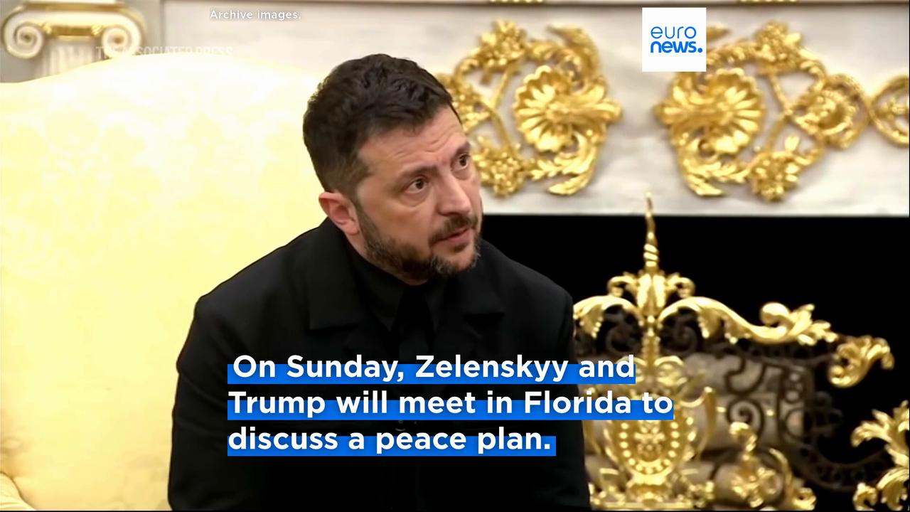 Video thumbnail for Ukrainian President Zelenskyy on his way for talks with counterpart Trump in Florida