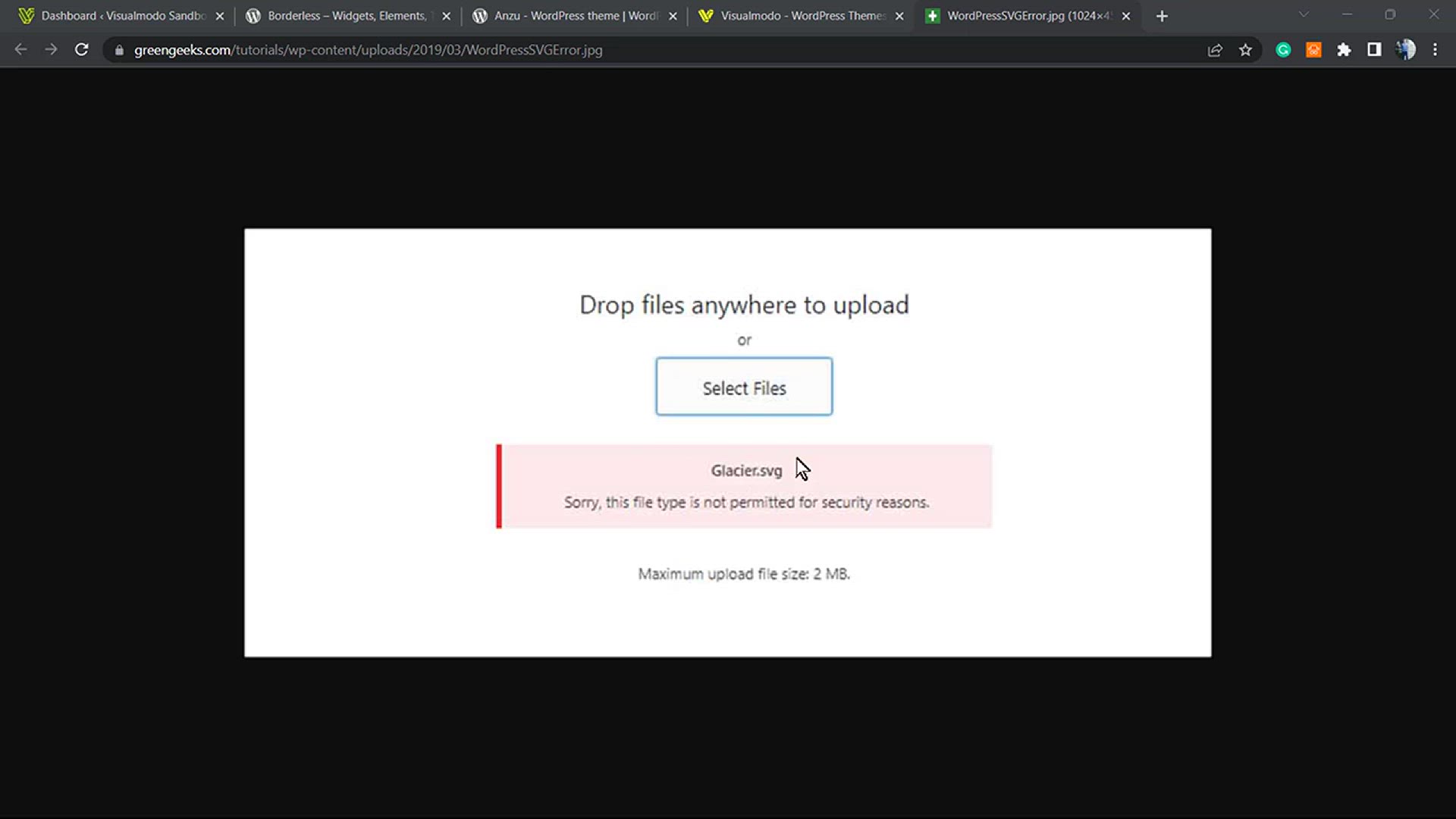 'Video thumbnail for How To Allow SVG Files Upload in WordPress_ Sorry file type not permitted for security reasons FIXED'
