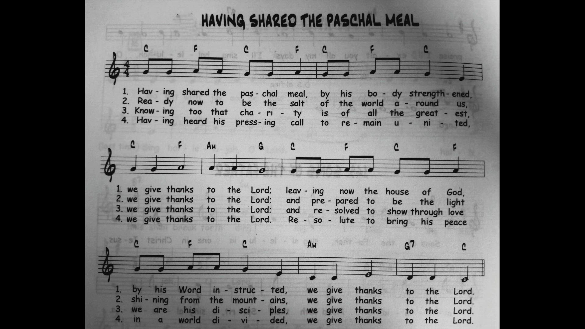 'Video thumbnail for Having Shared The Pascal Meal - Catholic Mass Song Sheet Music'