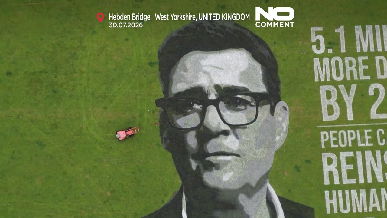 Video thumbnail for Giant land art project urges UK PM Andy Burnham to restore aid