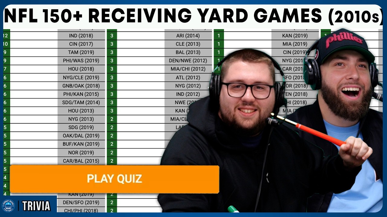 Video thumbnail for Can we name EVERY PLAYER with 150+ Receiving yards since 2010?