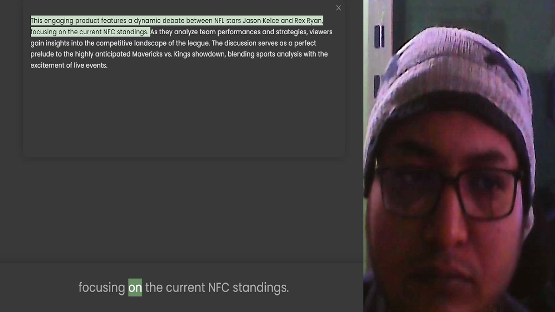 Video thumbnail for This engaging product features a dynamic debate between NFL stars Jason Kelce and Rex Ryan, focusing on the current NFC standings. As they analyze team performances and strategies, viewers gain insights into the competitive landscape of t