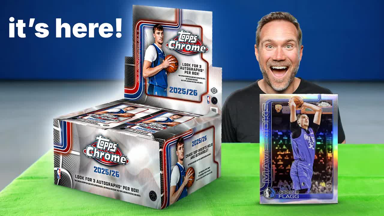 Video thumbnail for sports card investor: huge cooper flagg rookie pull! 2025 topps chrome basketball hobby box battle