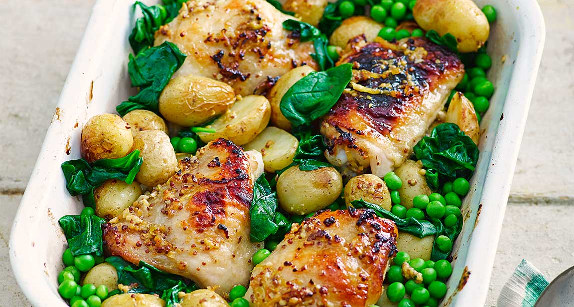 'Video thumbnail for Honey Mustard Chicken Thighs With Spring Veg'
