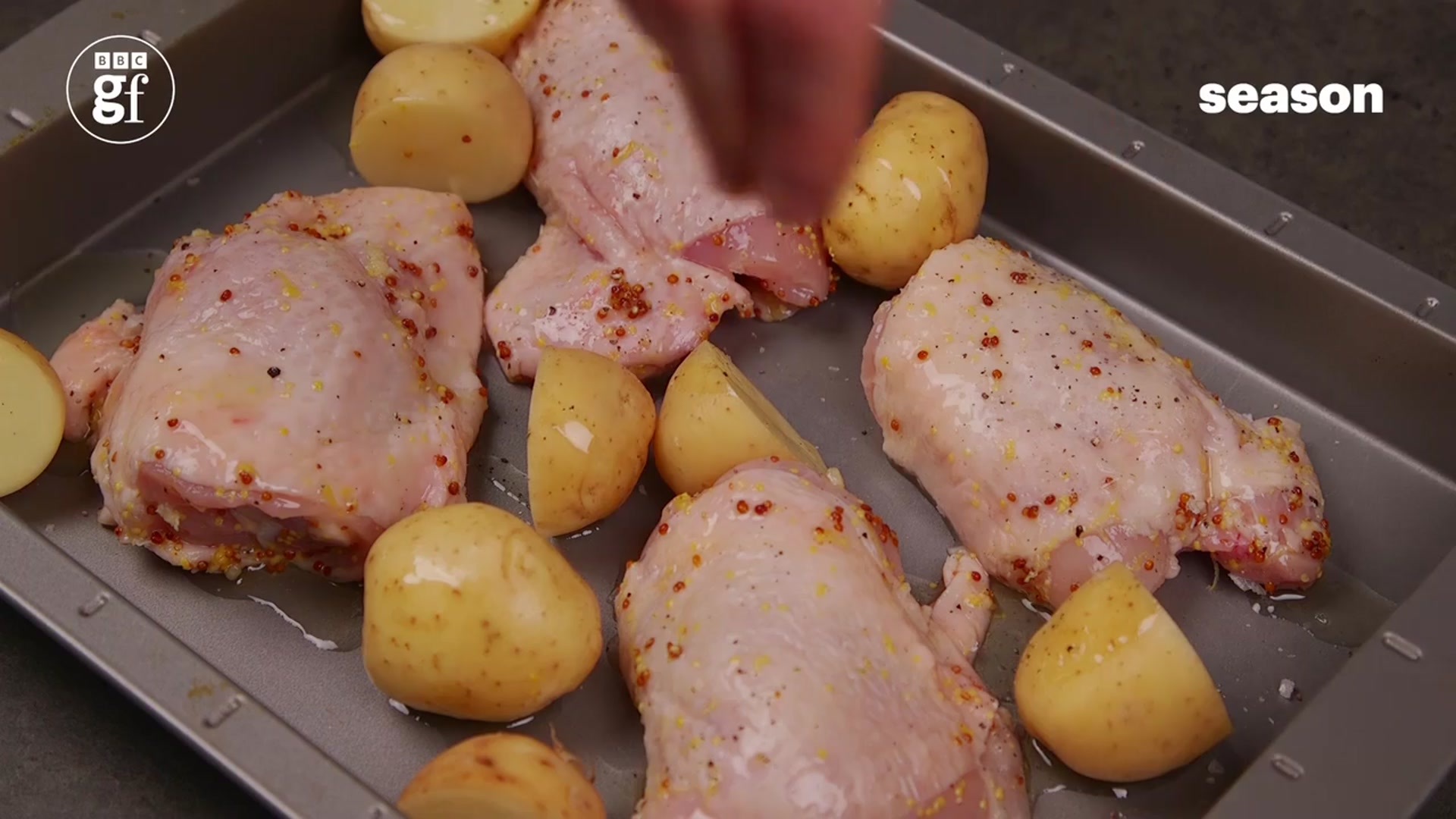 'Video thumbnail for Honey Mustard Chicken Thighs With Spring Veg'