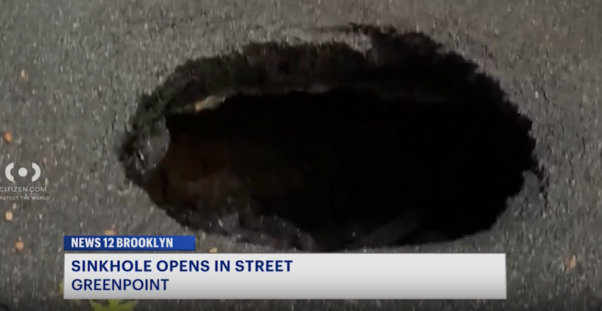 Video thumbnail for Greenpoint sinkhole causes concern among drivers and residents