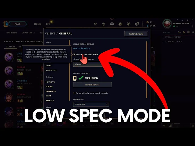 Video thumbnail for How to Enable / Disable Low Spec Mode in League of Legends - LOL Client Tutorial