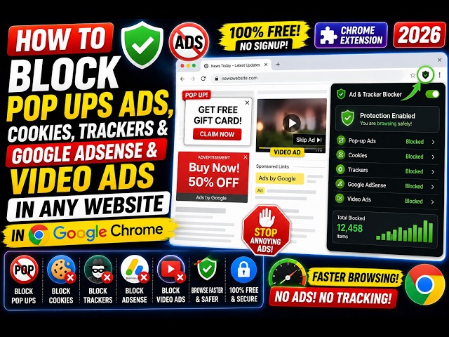 Video thumbnail for How to Block Pop-ups Ads,Cookies,Trackers & Google Adsense & Video Ads in Website in Google Chrome