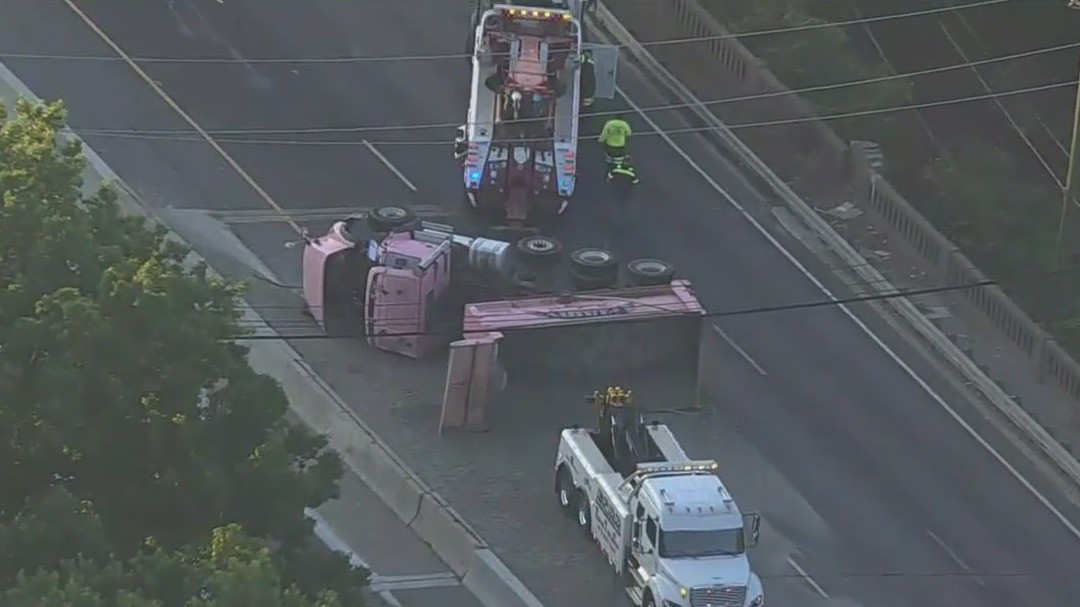 'Video thumbnail for NJ Route 3 delays after dump truck overturns, eastbound lanes shut'